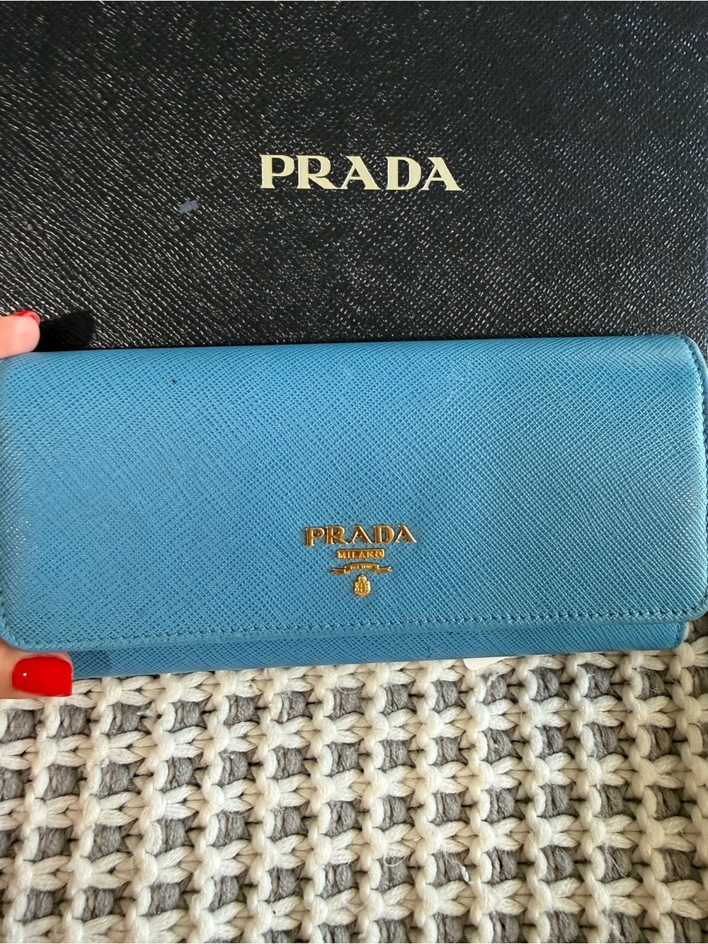 Prada Teal Saffiano Leather Continental Wallet with Gold Logo